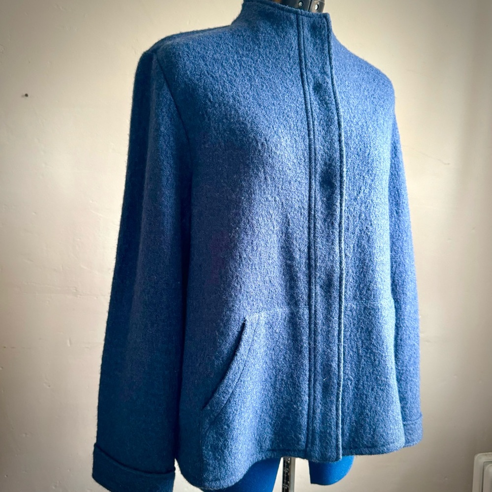 Chicos Blue Soft Wool Snap Front Jacket with Front Pockets